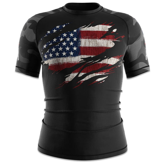 "American Flag & Camo" Kids JiuJitsu Short Sleeve Rash Guard